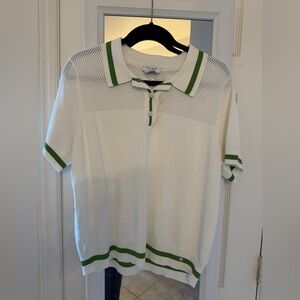 kate spade White and Green Polo Top